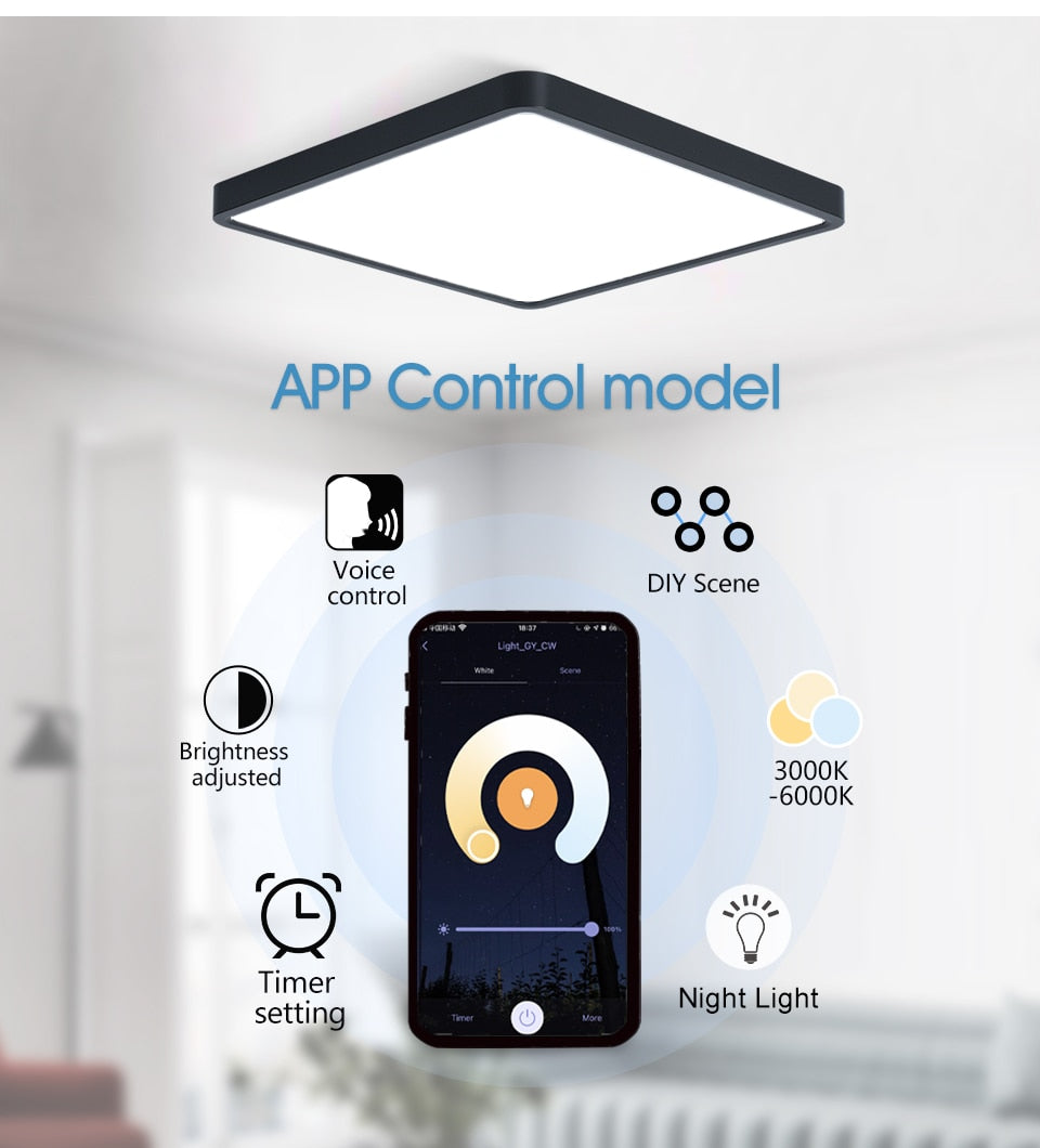 Smart Wood Grain LED Ceiling Lamp: Tuya App & Voice Control, Alexa/Google Compatible, Remote Control, Stylish Square Ceiling Light for Living Room