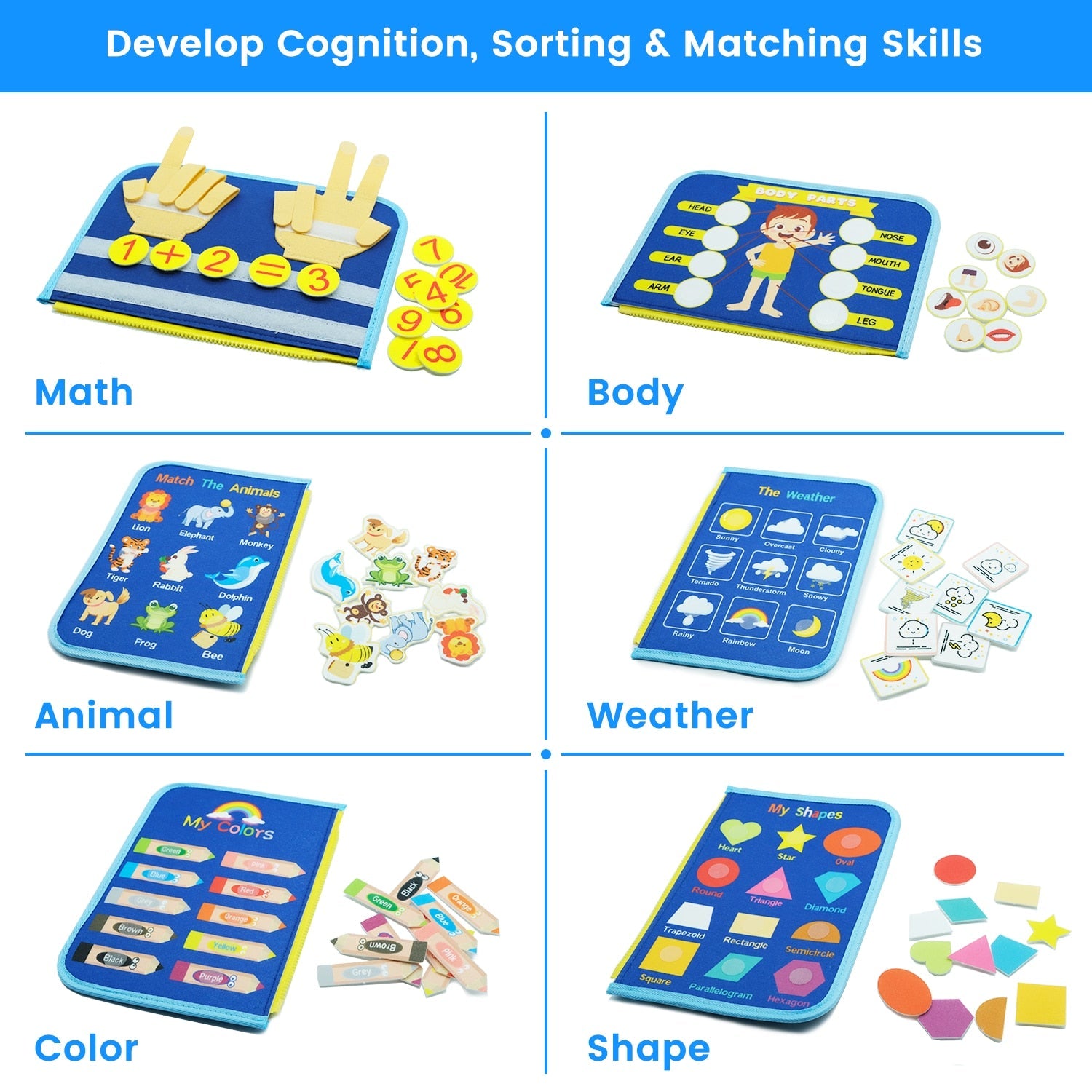 Montessori Busy Board for Toddlers - Early Educational Sensory Toys for Motor Skills, Basic Dressing, Math, Colors, Shapes, Animals, and Weather