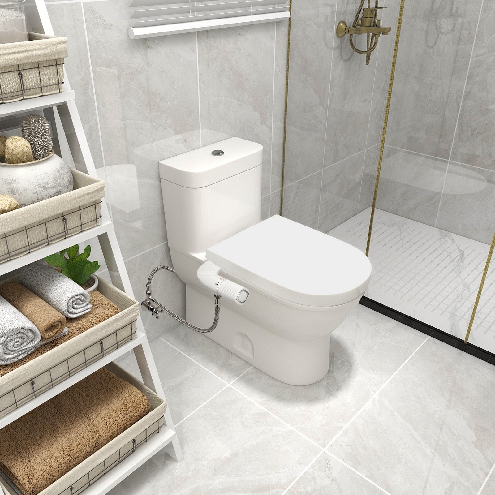 Dual Nozzle Bidet Non-Electric Toilet Attachment with Adjustable Water Pressure and Brass Inlet