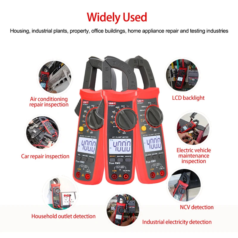 UNI-T UT204+ UT202A+ AC Amperimetric Clamp Meter 600A Hook Ammeter NCV Clamp Digital Multimeter Electric Tester Workshop Tools