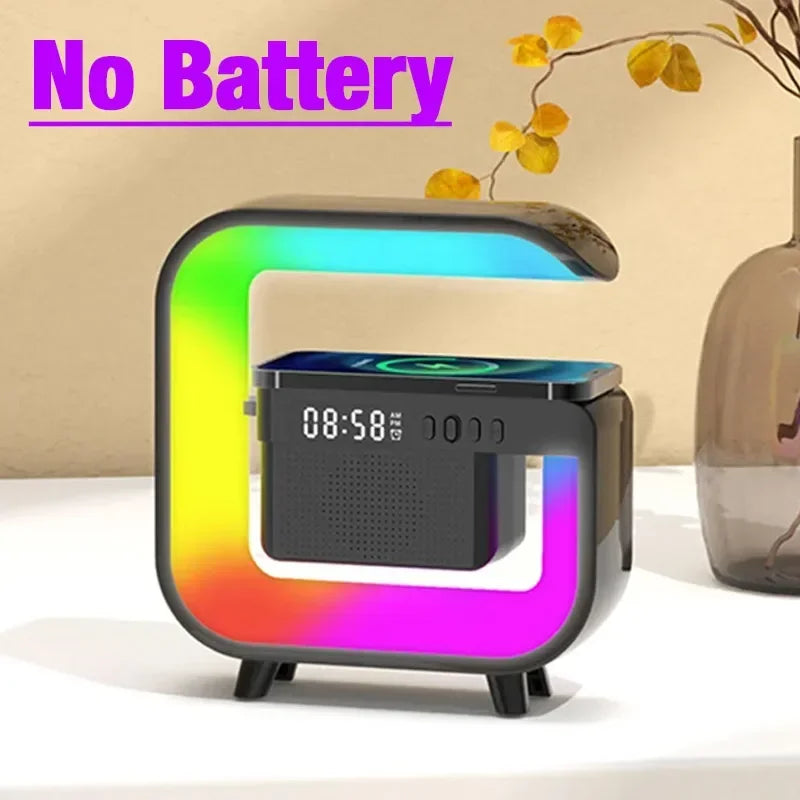 RGB Light All in One Wireless Charger Station Bluetooth Speaker TF FM With Alarm Clock For iPhone Samsung Xiaomi Fast Charging