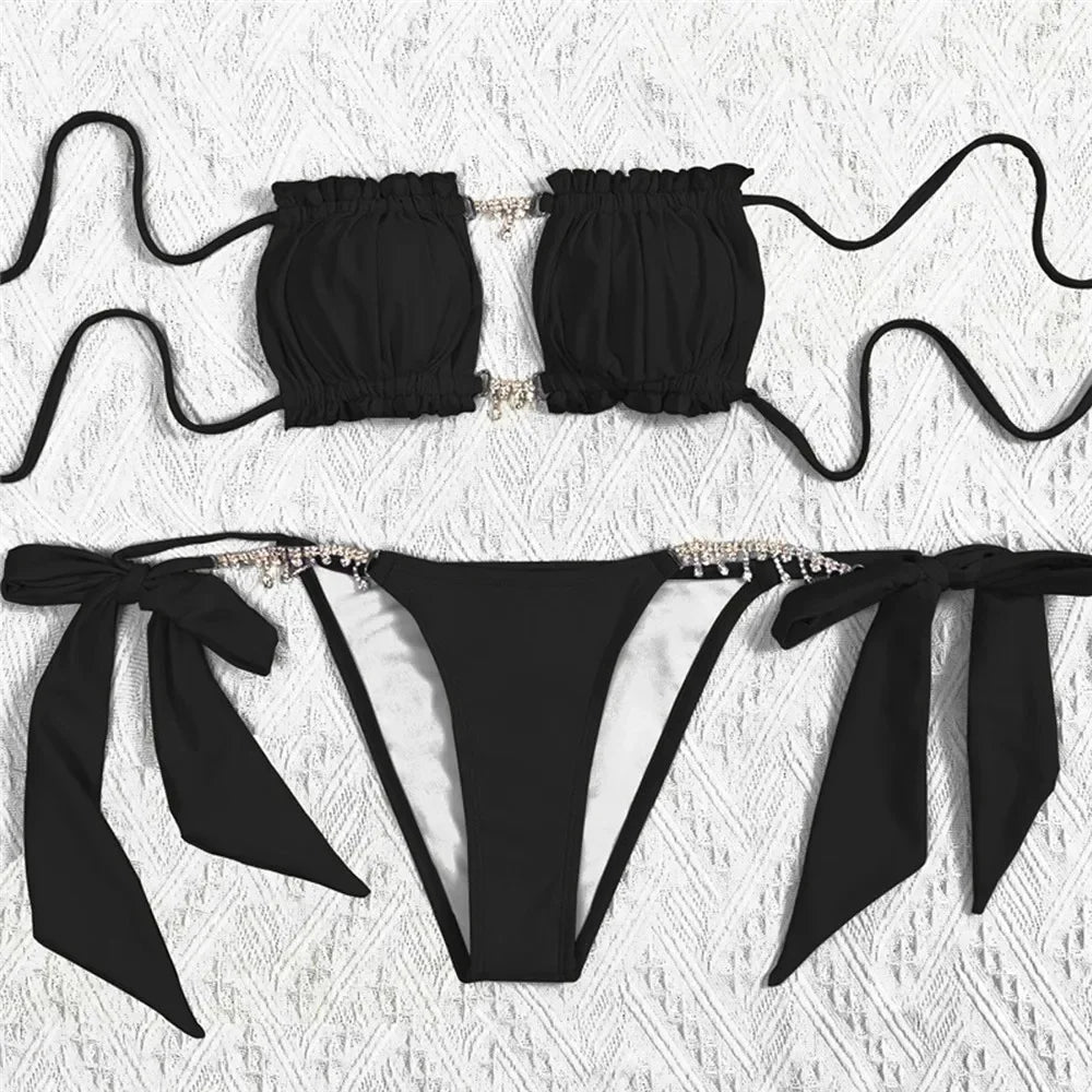 Rhinestone Chain Micro Thong Bikini