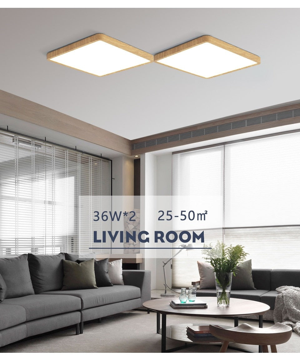 Smart Wood Grain LED Ceiling Lamp: Tuya App & Voice Control, Alexa/Google Compatible, Remote Control, Stylish Square Ceiling Light for Living Room