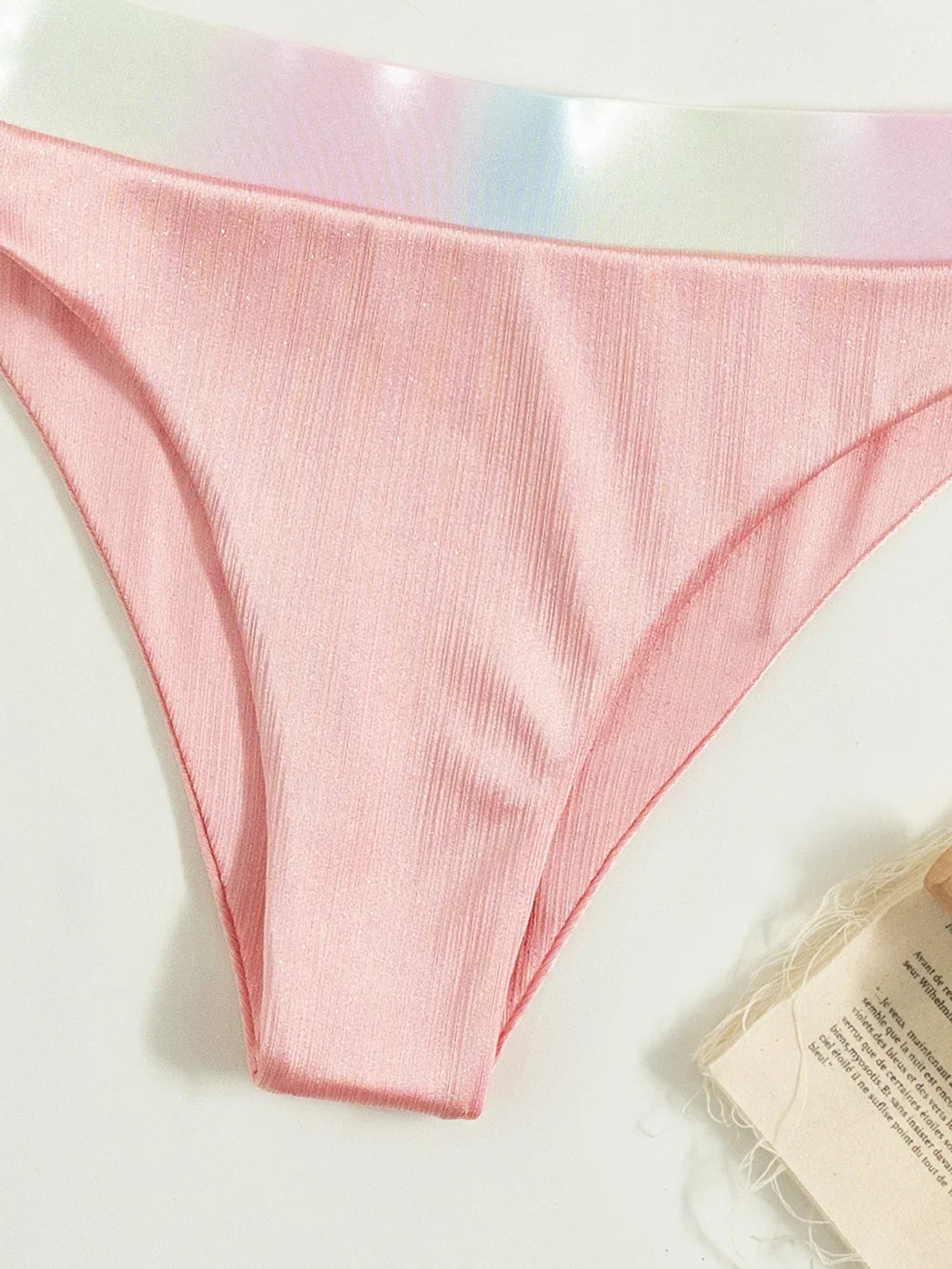 Shiny Pink Contrast Bikini Set