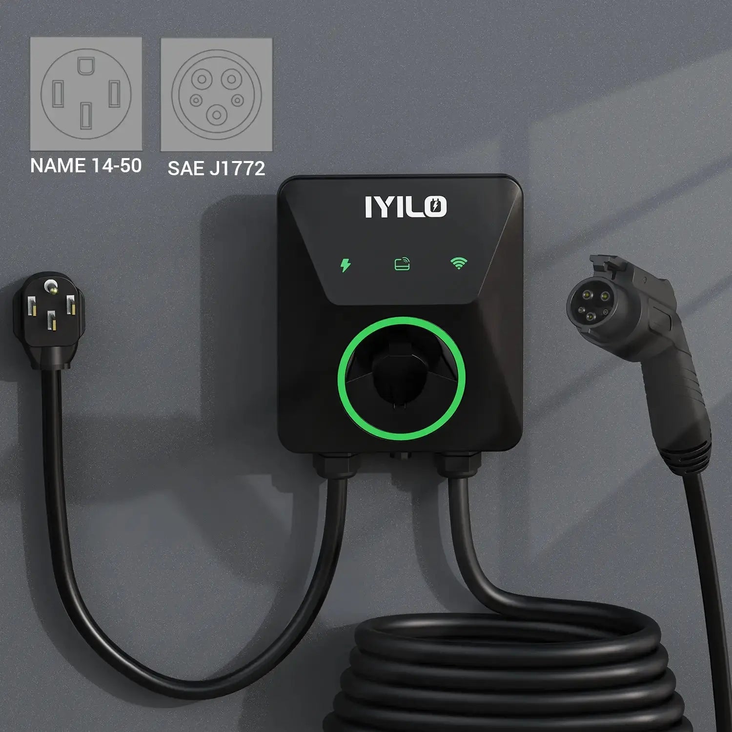 IYILO EV Charger Level 2 NEMA 14-50 J1772 Wall-mounted Plug In - 48A