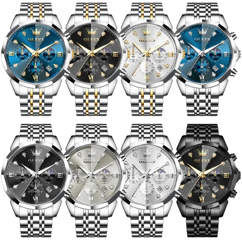 OLEVS 3670 Men's Watches Fashion Waterproof Calendar Luminous Moon Phase Quartz Watch Man Chronograph Clock