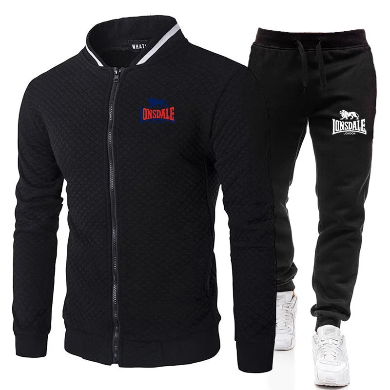 LONSDALE Spring and Autumn Men's Fashion Street Stand up Collar Set Jacket, Outdoor Casual Pocket Zipper Men's Baseball Set
