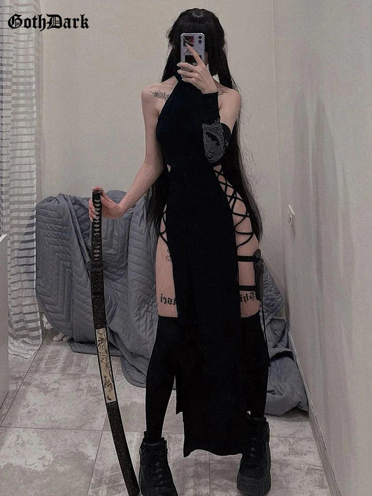 Vestido de vendaje de corte alto sexy para damas, estilo gótico ajustado, ropa de fiesta alternativa.