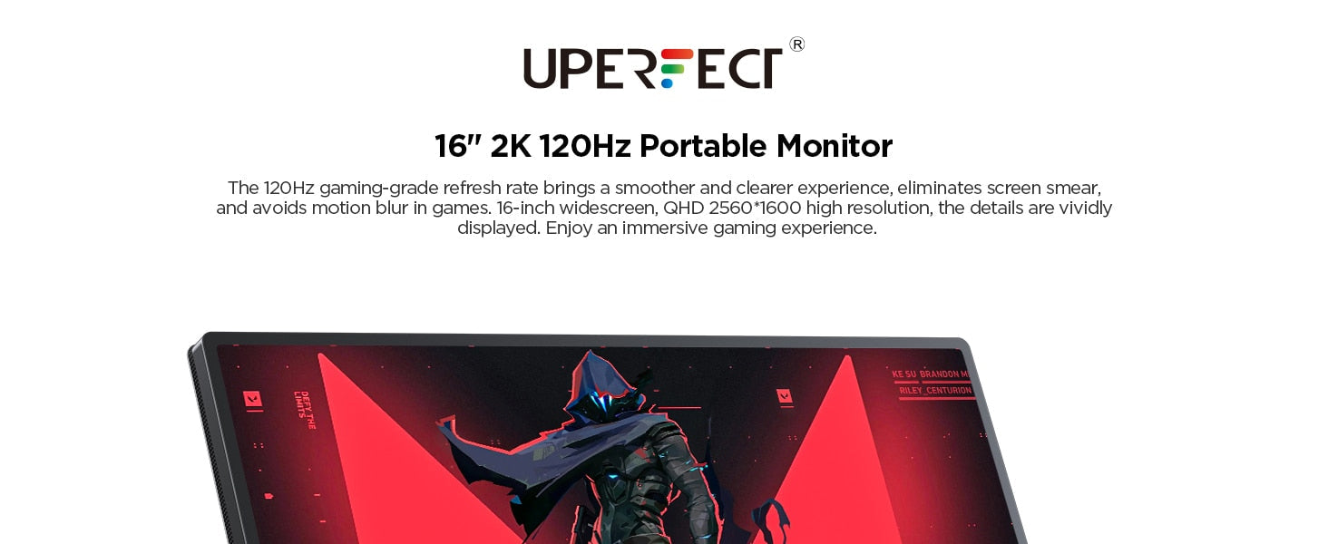 UPERFECT 16 inch 2K Portable Monitor 2560*1600 16:10 100%sRGB 500Cd/m² 120Hz Gaming Display For Xbox PS5 Switch Laptop Mac Phone