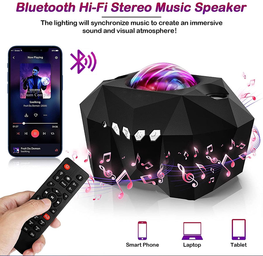 Aurora Lights Star Projector with Bluetooth Music Speaker - Create a Stunning Galaxy Display | Remote Control Sky Night Light - Perfect Gift for Kids and Adults