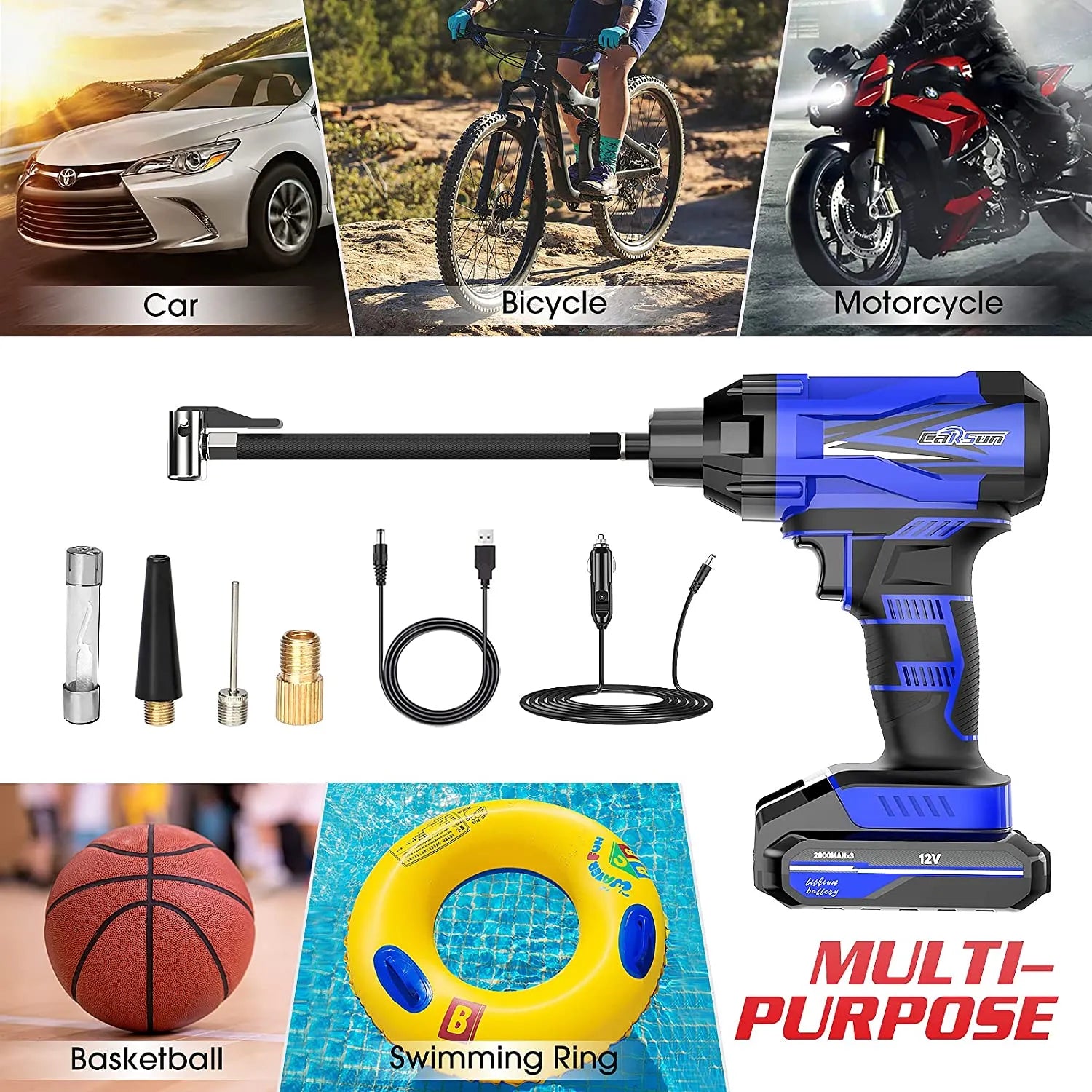 12V Cordless Tire Air Pump: Portable Electric Compressor for Tires – Auto Air Kompressor, Hassle-Free Inflation Anywhere