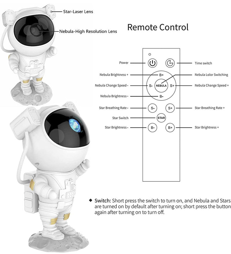 Kids Star Projector Night Light with Remote Control - 360° Adjustable Design for Enchanting Astronaut Nebula Galaxy Lighting, Perfect for Children and Adults