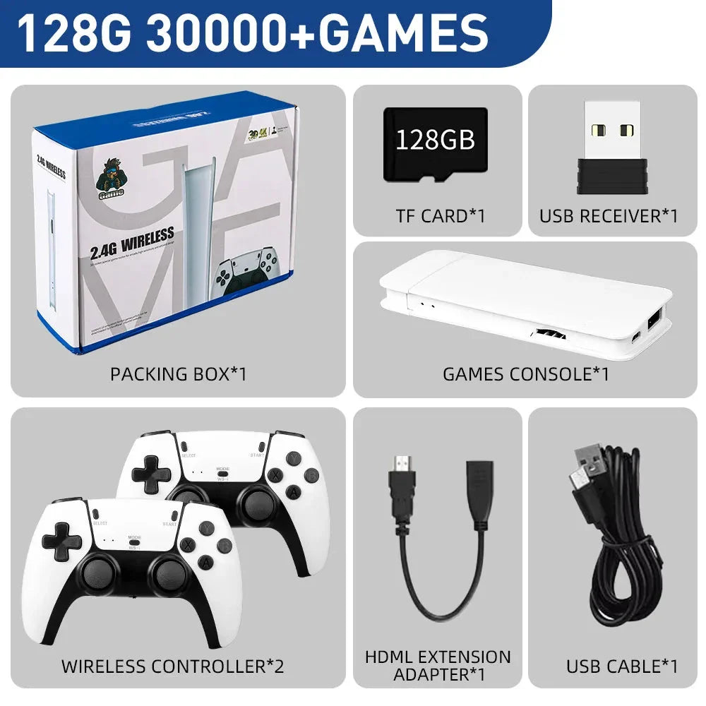 M15 4K TV Game Stick Console – 64GB Built-in 20,000+ Retro Games, Dual Wireless Controllers, Plug & Play HDMI Game Player