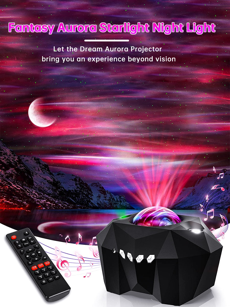 Aurora Lights Star Projector with Bluetooth Music Speaker - Create a Stunning Galaxy Display | Remote Control Sky Night Light - Perfect Gift for Kids and Adults