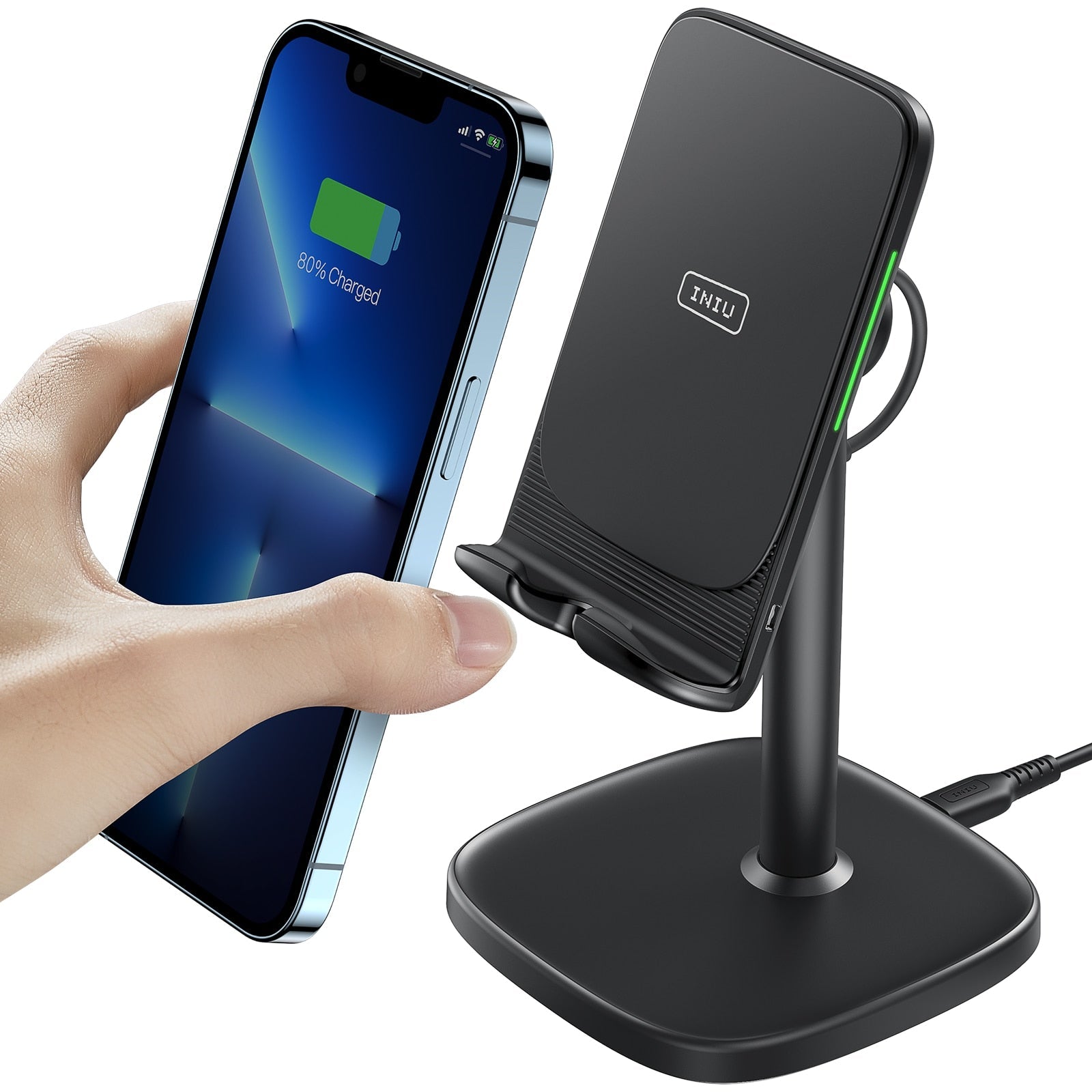 INIU 15W Wireless Phone Charger Holder Auto-Adaptive LED Indicator Type C Cord Fast Charge Pad For iPhone Airpods Samsung Xiaomi