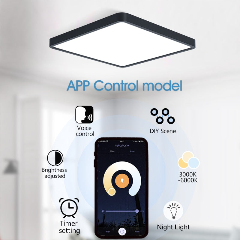 Smart Wood Grain LED Ceiling Lamp: Tuya App & Voice Control, Alexa/Google Compatible, Remote Control, Stylish Square Ceiling Light for Living Room