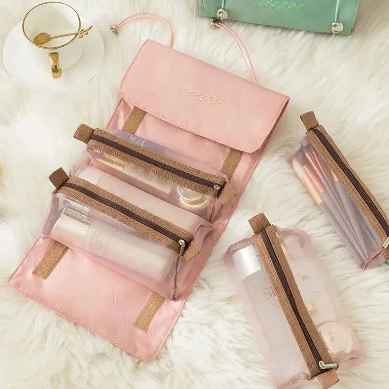 Mandotos 4 In 1 Detachable Cosmetic Bag Large Capacity Travel Organizer For Cosmetics And Toiletries Beige