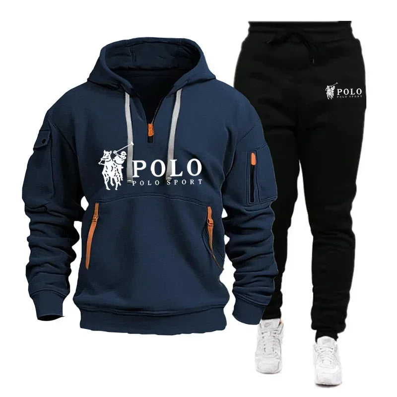 Autumn and Winter 2025 New Men's Casual Set, a Fashionable Outdoor Hiking Windproof and Warm Men's Hoodie and Pants 2-piece Set