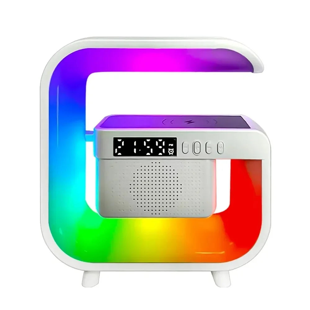 Wireless Charger Stand Pad Bluetooth Speaker Alarm Clock RGB Light Night Lamp Fast Charging Station for iPhone Samsung Xiaomi