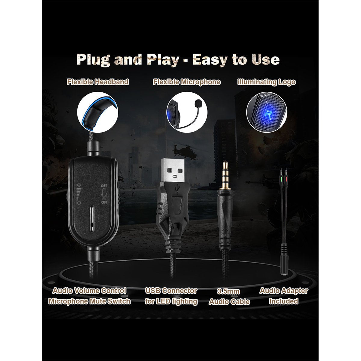Over-Ear Gaming Headphones with Microphone & LED Light for PS4, Xbox One, PS5, Sega Dreamcast, PC, and PS2 - Noise-Canceling Gaming Headset