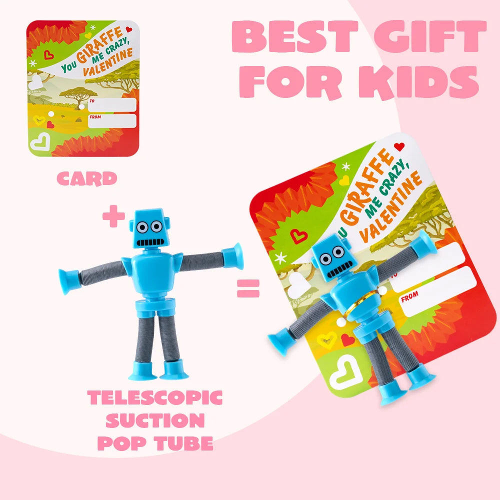 JOYFY 12 Pcs Valentine's Day Telescopic Suction Pop Tube with Cards for Kids Toys Party Favors Classroom Exchange Gifts