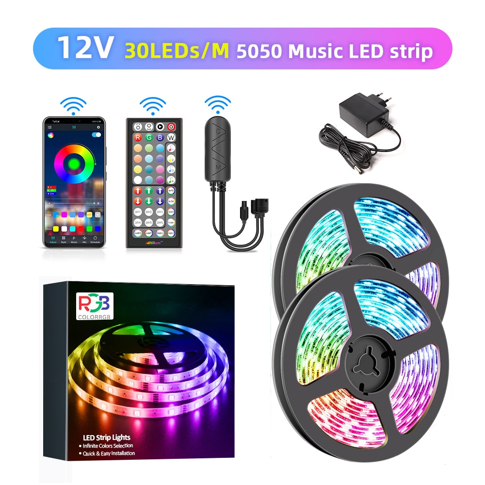Vibrant DIY RGB LED Strip Light - Create a Stunning Ambiance with a Flexible 5050/SMD3535 Ribbon, Bluetooth Control, and DC 12V Power - Ideal for Christmas Decor and More