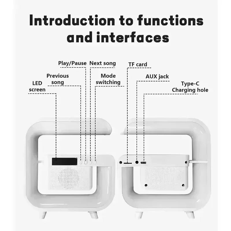RGB Light All in One Wireless Charger Station Bluetooth Speaker TF FM With Alarm Clock For iPhone Samsung Xiaomi Fast Charging