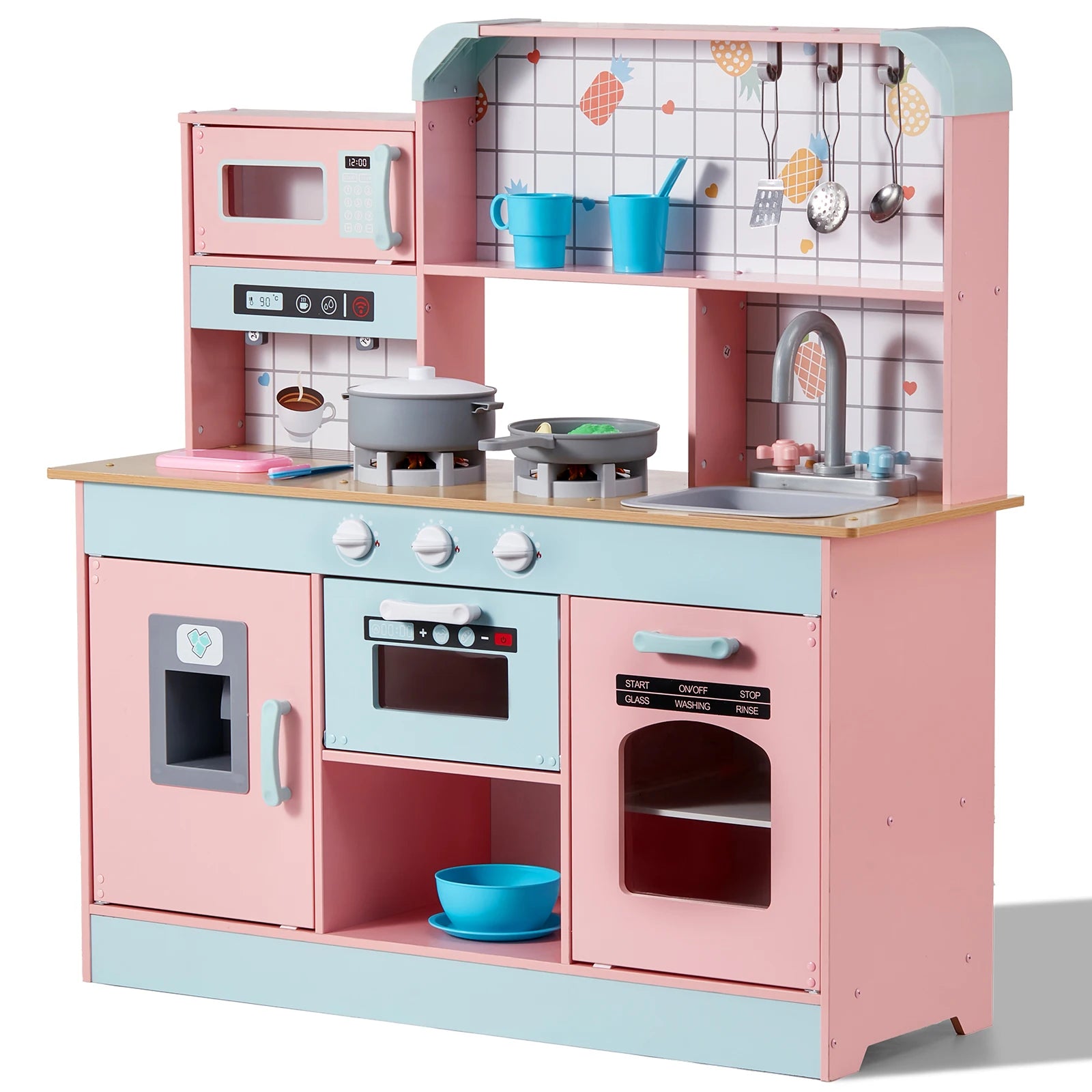 SucceBuy Pretend Play Cooking Toy for Kids Chef Playset Kitchen Accessories with Lights & Sounds for Toddles Girls Boys