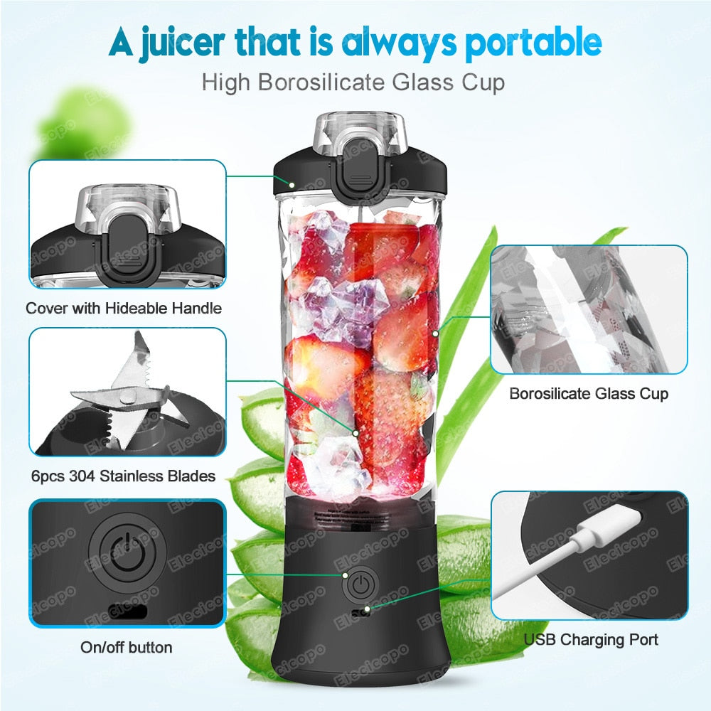Multifunctional Portable Electric Juicer: 600ML Fruit Mixers Blender with 4000mAh USB Rechargeable Smoothie Mini Blender Machine