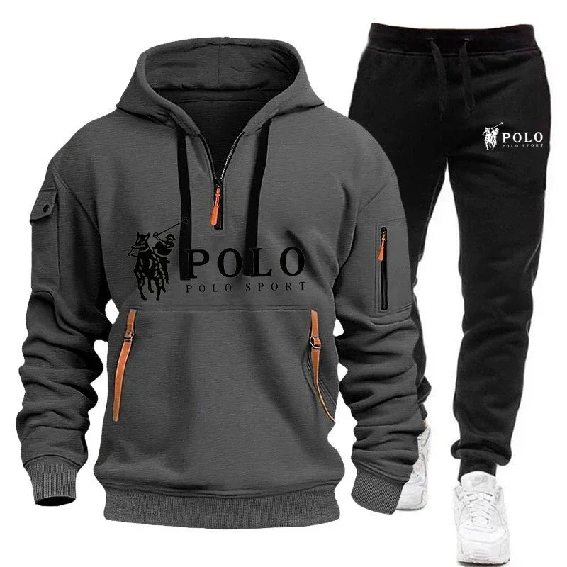 Autumn and Winter 2025 New Men's Casual Set, a Fashionable Outdoor Hiking Windproof and Warm Men's Hoodie and Pants 2-piece Set