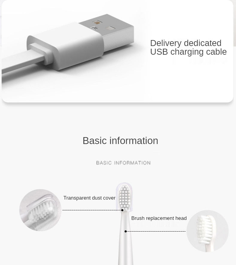 Jianpai Adult Black White Classic Acoustic Electric Toothbrush Adult 5-gear Mode USB Charging IPX7 Waterproof Acoustic Electric