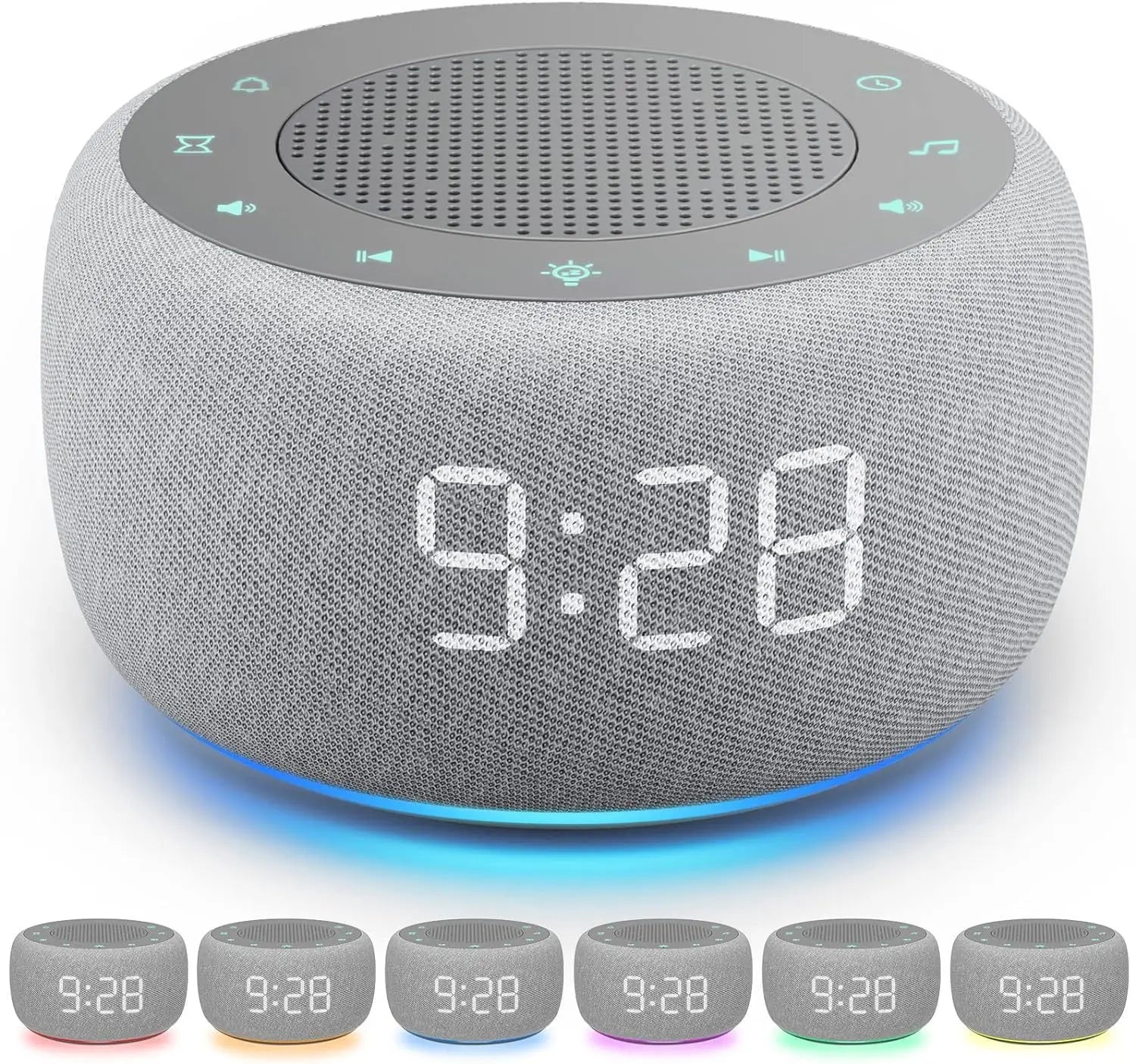 Digital Alarm Clock 7-Color Nightlight 4 Alarm Tones 9mins Snooze Table Clock Display Dimmer Bedside Lamp Sleep Timer
