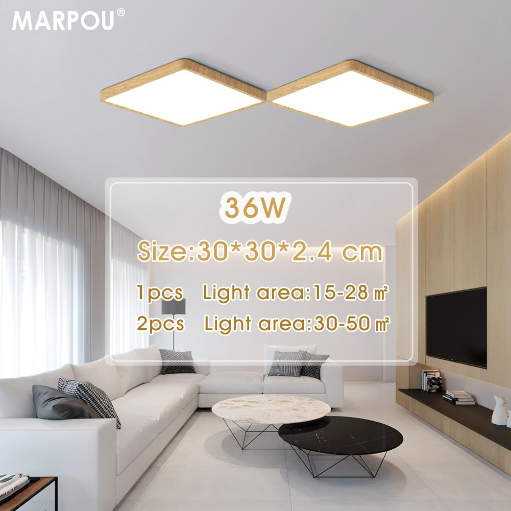 Smart Wood Grain LED Ceiling Lamp: Tuya App & Voice Control, Alexa/Google Compatible, Remote Control, Stylish Square Ceiling Light for Living Room