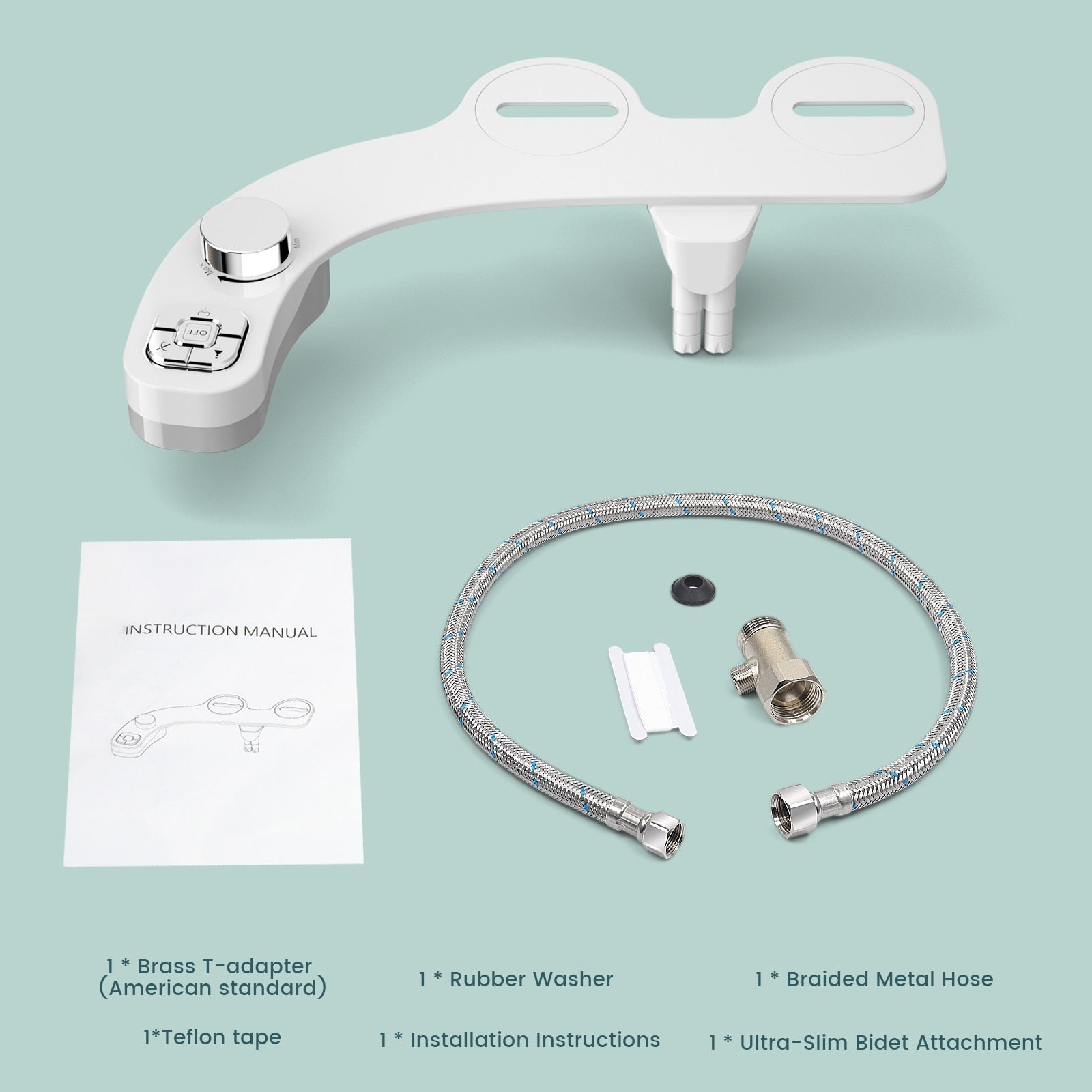 Hygienic Non-Electric Button Bidet - Dual Nozzle Fresh Water Toilet Seat Attachment with Self-Cleaning and Frontal/Rear Wash Functions