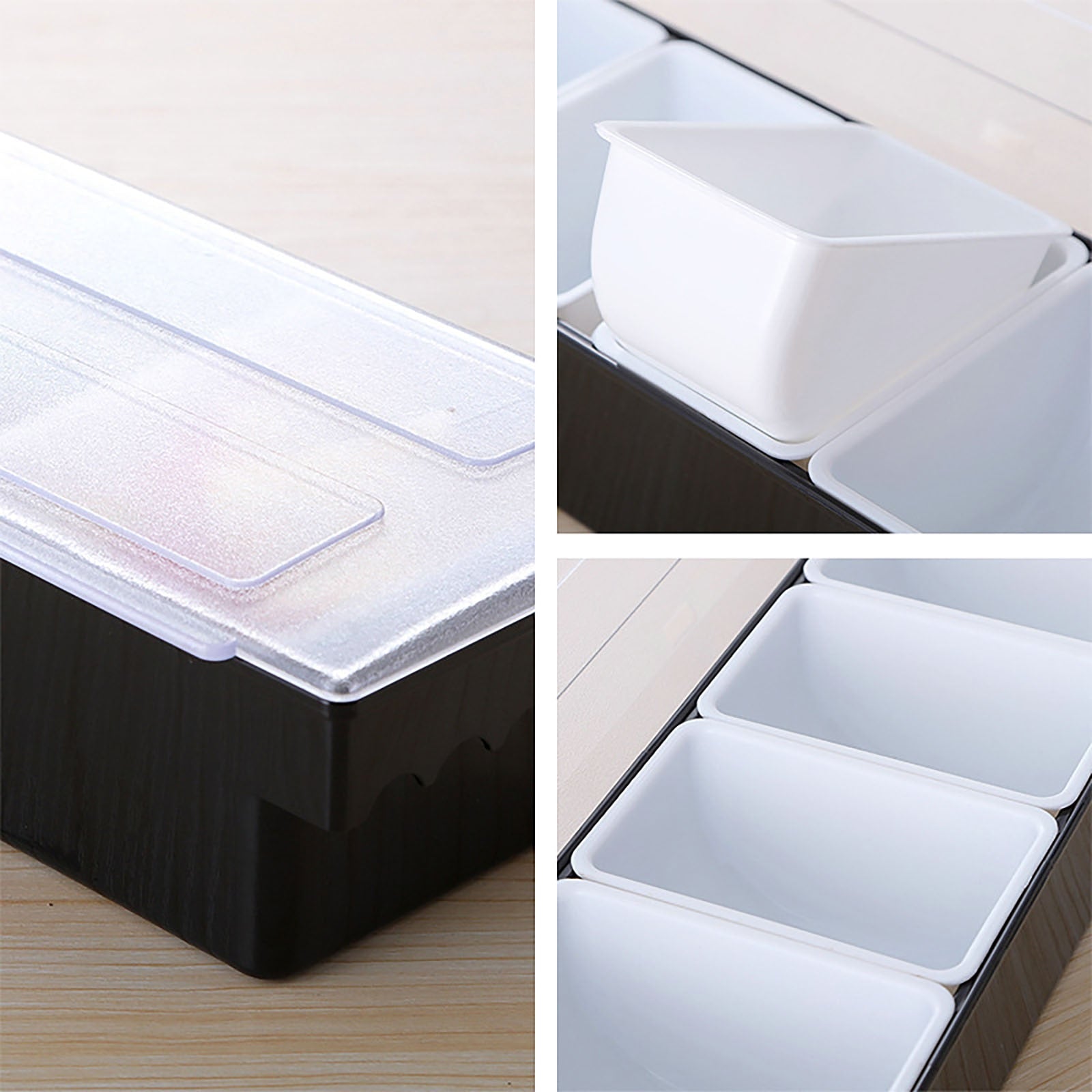 Condiment Server Condiment Dispenser Tray With Hinged Cover Strip Fruit Box Three Trays Suitable For Restaurant Buffet And Bar