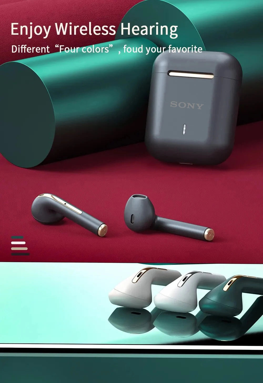 SONY J18 Wireless Bluetooth Earphones HiFI In Ear Stereo Soundtrack Microphone Waterproof Touch Noise Reduction Earphones