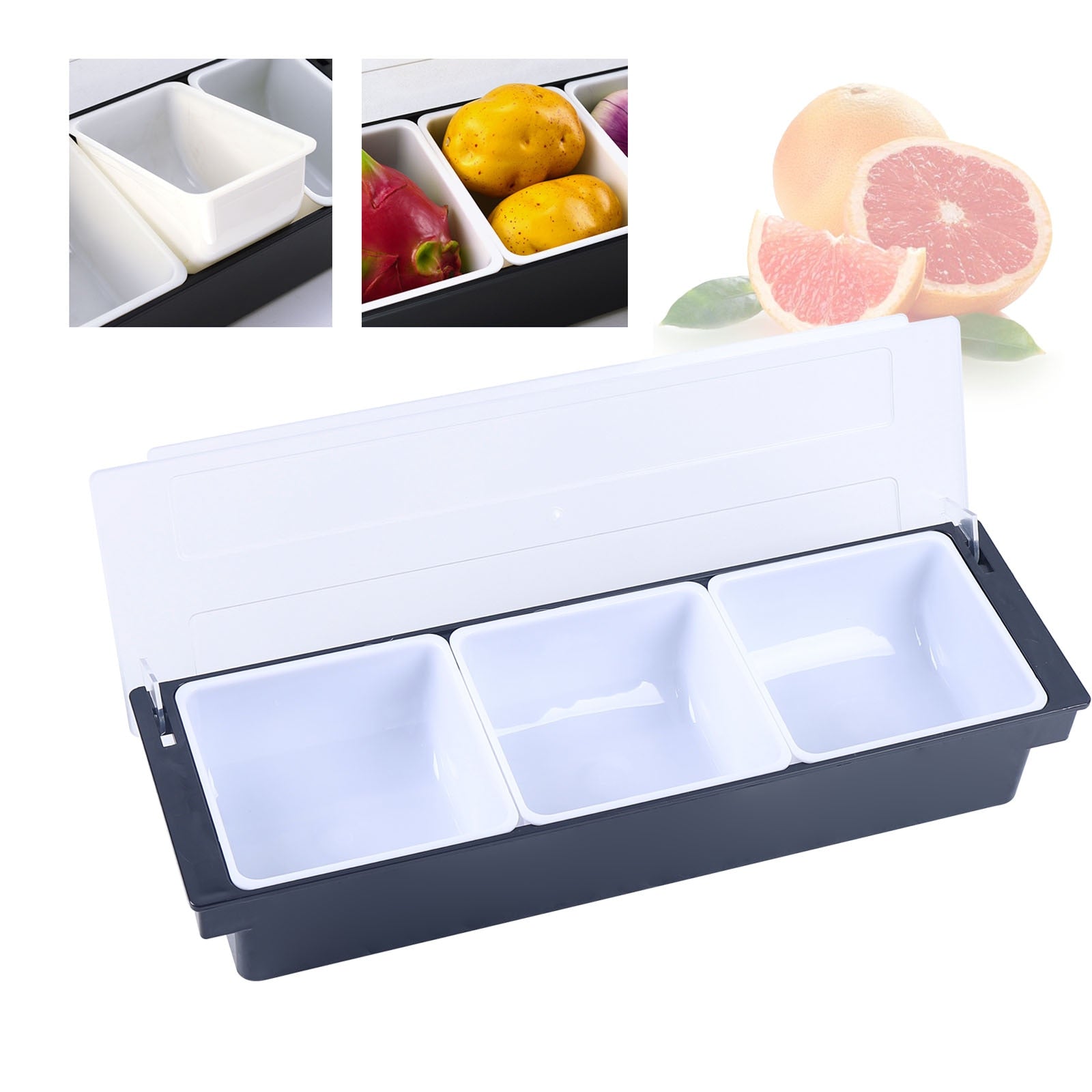 Condiment Server Condiment Dispenser Tray With Hinged Cover Strip Fruit Box Three Trays Suitable For Restaurant Buffet And Bar