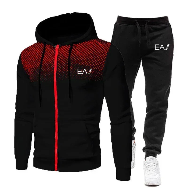 2025 Men's clothing Autumn and winter fitness fashion outdoor leisure sportswear set zipper hoodie + jogging pants two-piece set