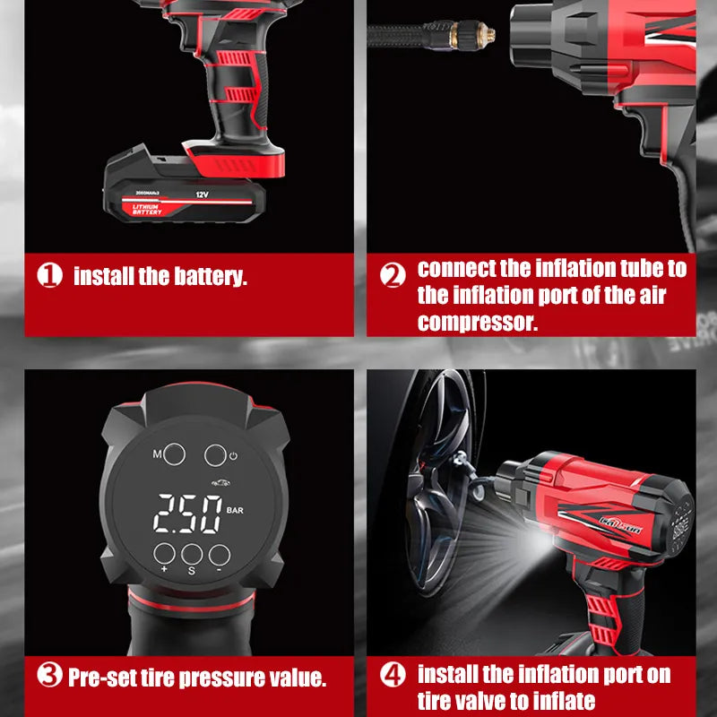 12V Cordless Tire Air Pump: Portable Electric Compressor for Tires – Auto Air Kompressor, Hassle-Free Inflation Anywhere