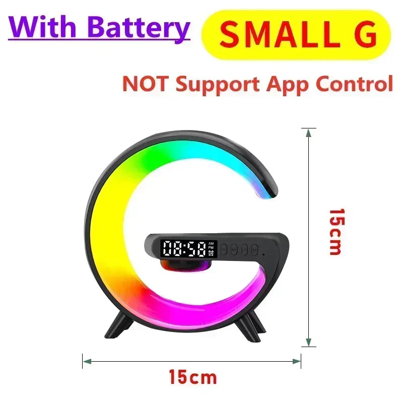 Multi-functional Desktop Clock Alarm Bluetooth Speaker Creativity RGB Night Light Wireless Charger Station For iPhone Samsung