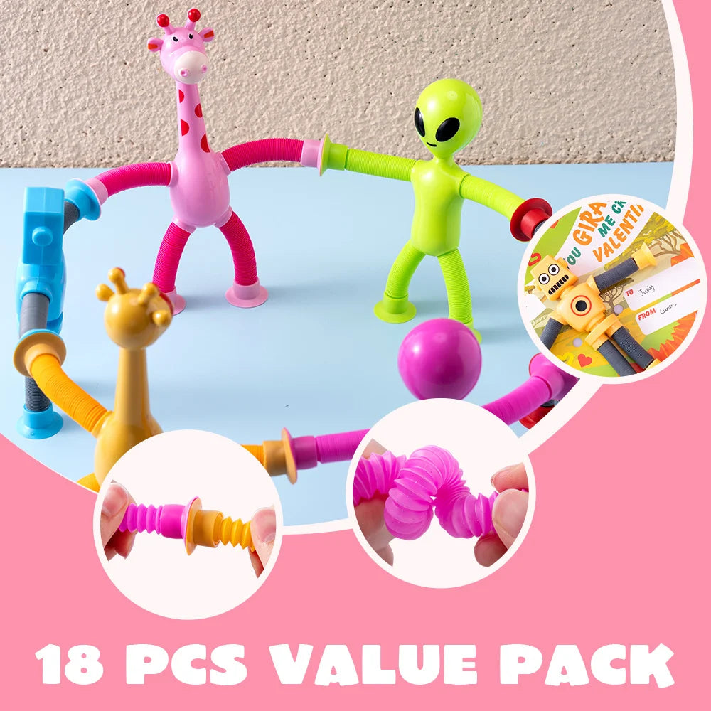 JOYFY 12 Pcs Valentine's Day Telescopic Suction Pop Tube with Cards for Kids Toys Party Favors Classroom Exchange Gifts