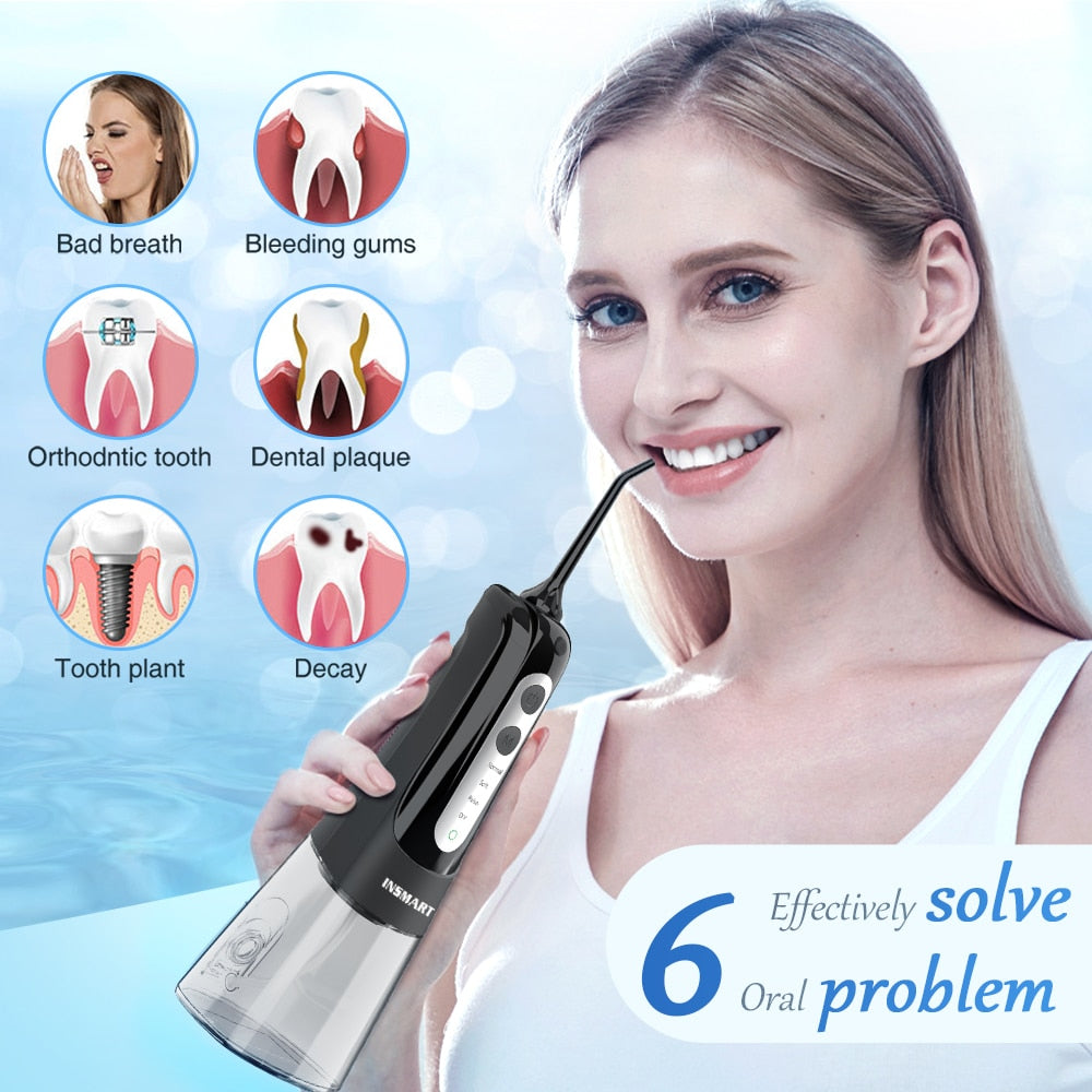 INSMART Oral Irrigator Dental Water Flosser Teeth Whitening Waterproof Portable Dental Water Jet Floss 300ML Teeth Cleaner