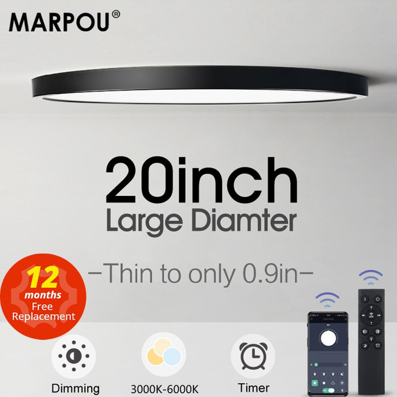 Smart Ultrathin 20-Inch LED Ceiling Lamp: Large Bedroom Lighting Fixture for Modern Living Room