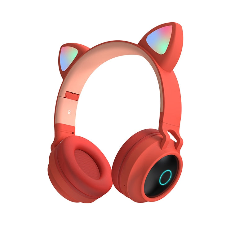 LED Light Wireless Headset with Cat Ear Design - Music Headphones for Girls, Daughters, Bluetooth Headset with TF Card Support and FM Radio