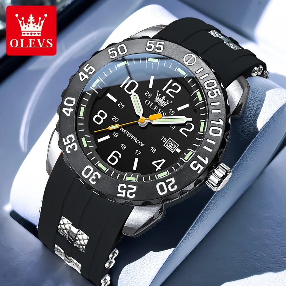 OLEVS 3688 New Man Watch Waterproof Quartz Watches For Men High Hardness Mirror Luminous Original Male Hand Clock Silicone Strap