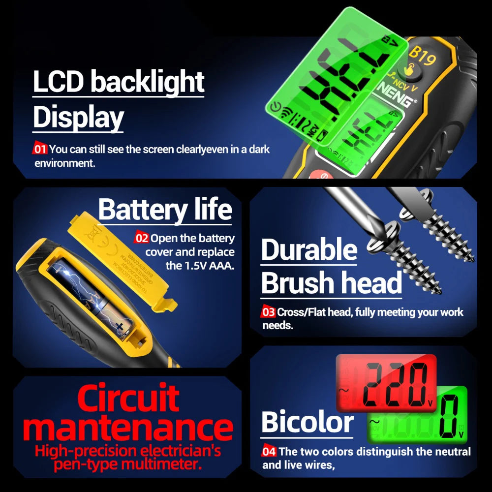 B16 11V-450V LCD Digital Voltage Detector Pen Voltmeter Zero Live Wire NCV Voltage Detect Insulation Backlight Electrician Tools