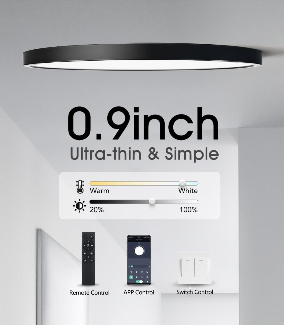 Smart Ultrathin 20-Inch LED Ceiling Lamp: Large Bedroom Lighting Fixture for Modern Living Room