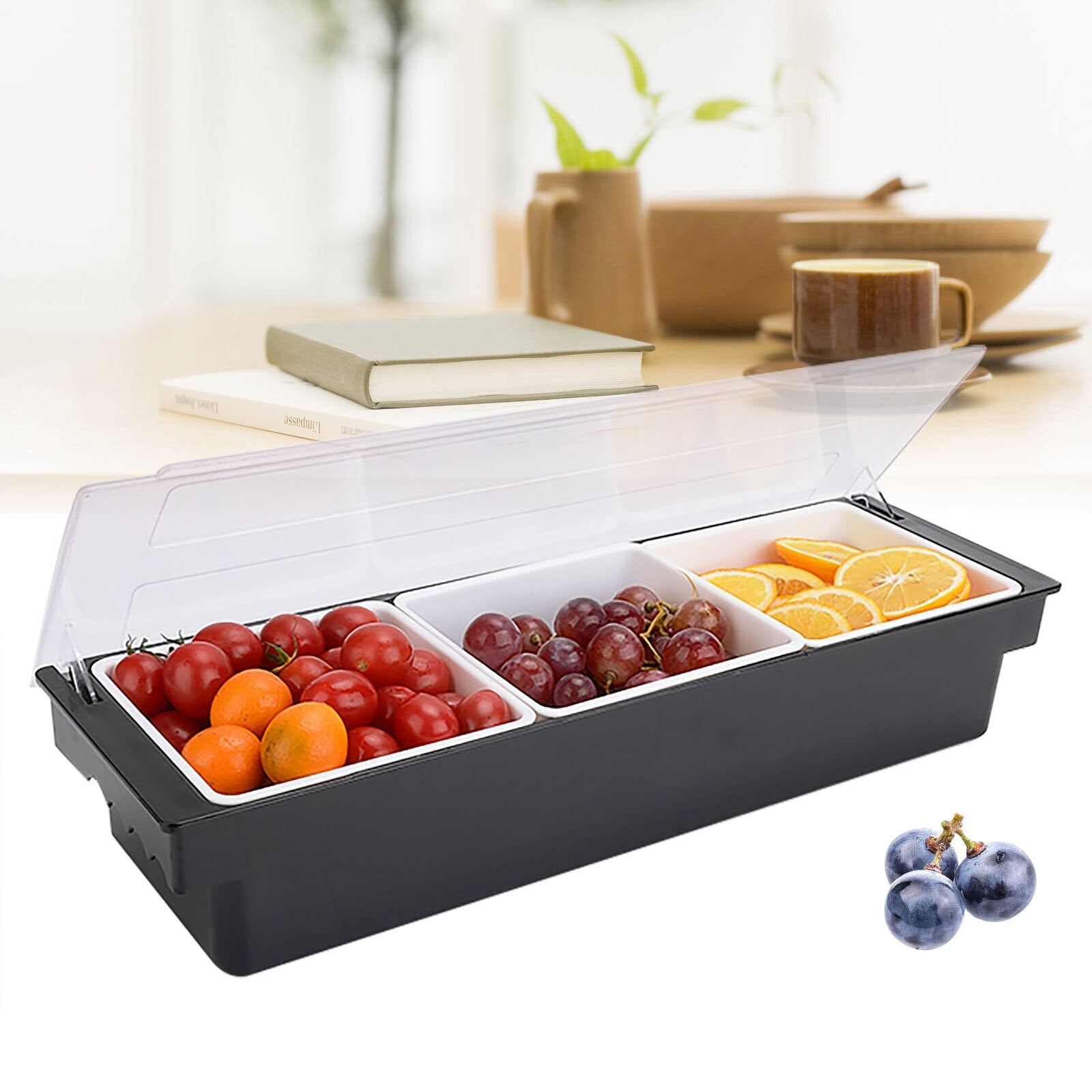 Condiment Server Condiment Dispenser Tray With Hinged Cover Strip Fruit Box Three Trays Suitable For Restaurant Buffet And Bar