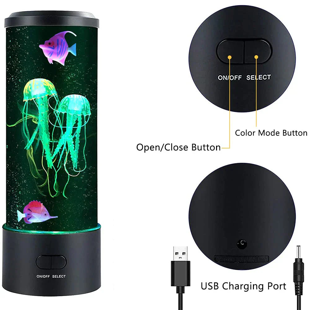 DecorBites™ Jellyfish Lamp: Remote Control LED Night Light, Color Changing Aquarium Décor, USB Charging