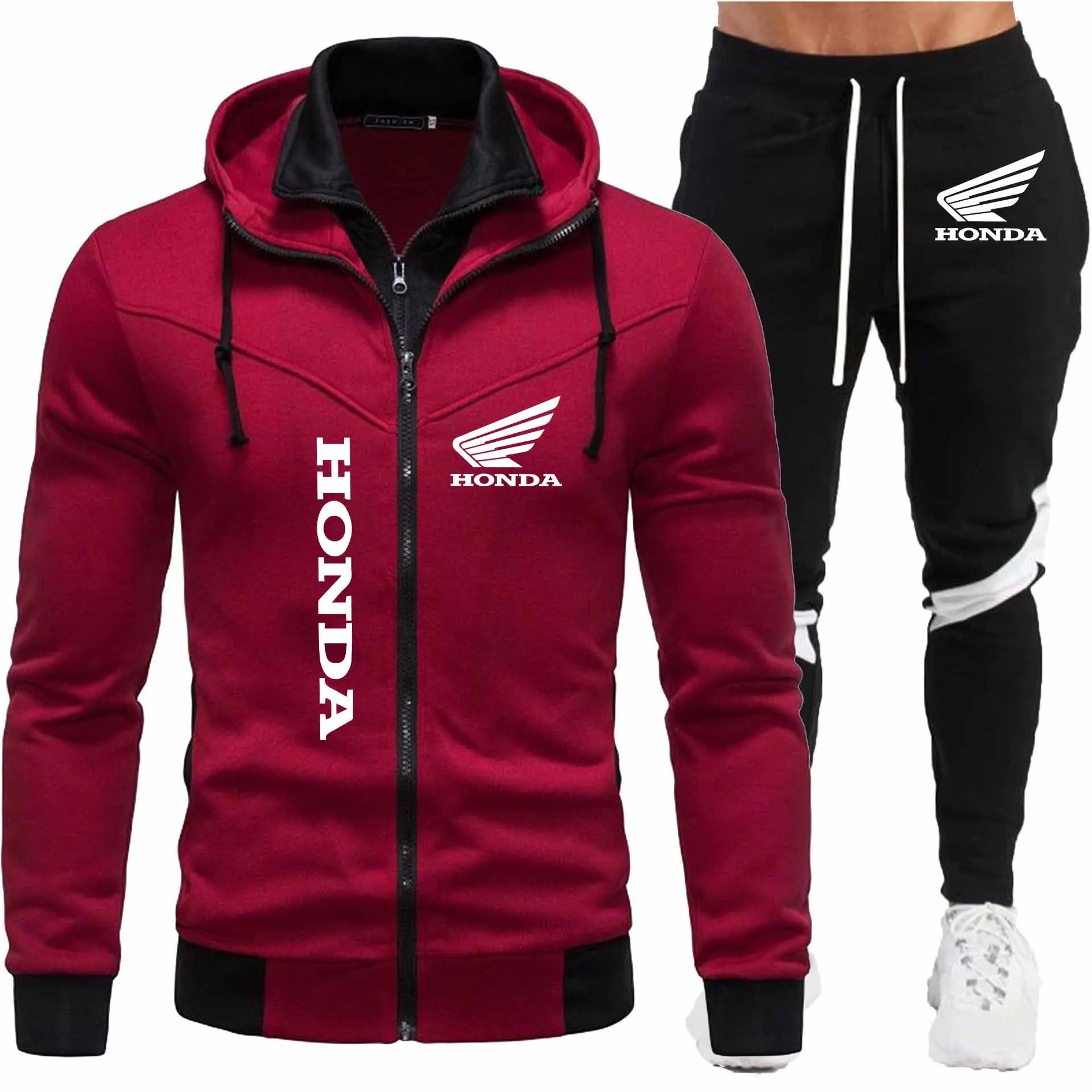 honda Logo Men's  2026 autumn and winter sports splicing men's jacket casual long sleeved pants hooded sports men's set two-piec
